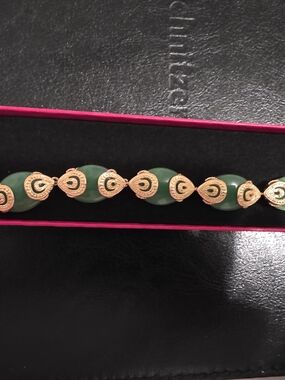 Gold and Green Jade Link Bracelet - Women's Jewelry
